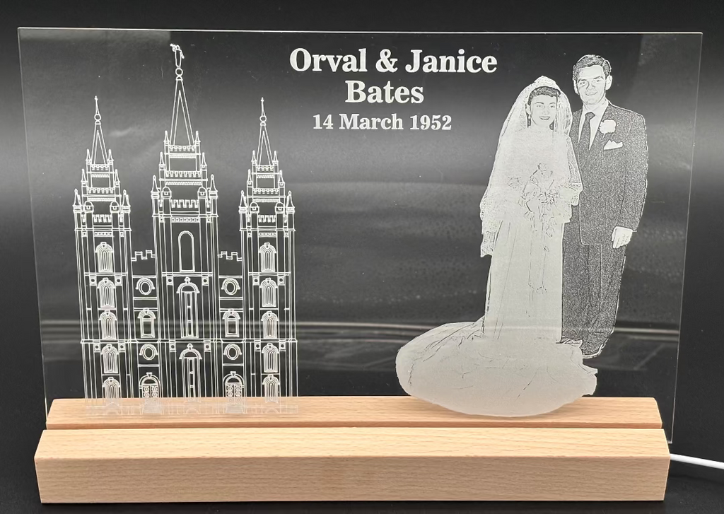 LDS temple wedding keepsake light custom engraved acrylic