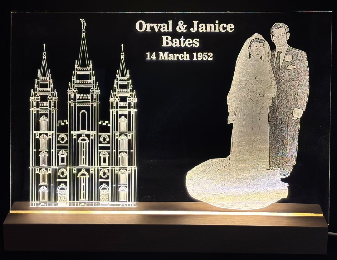 LDS temple wedding keepsake light custom engraved acrylic