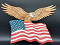 Wooden American Flag with Flying Eagle